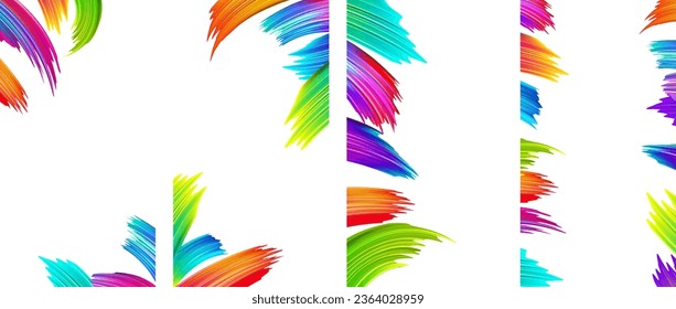 Set of spectrum watercolor, acrylic or gouache brush strokes background with space for text. Rainbow colorful gradient brush design. Card or poster abstract templates. Vector art illustration.