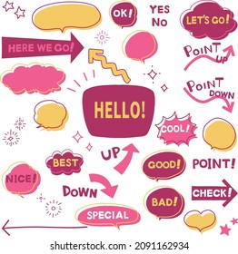 A set of speech balloons and arrows