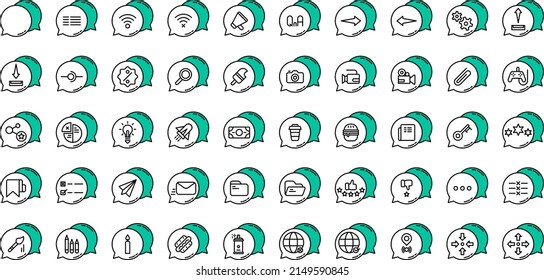 conjunto de globos de voz e iconos de herramientas sobre fondo transparente