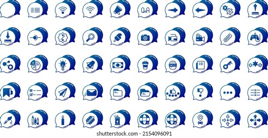 conjunto de globos de voz e iconos de herramientas sobre fondo transparente
