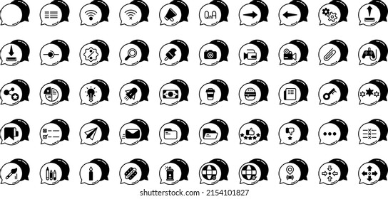 set of speech balloons and tools icons on transparent background