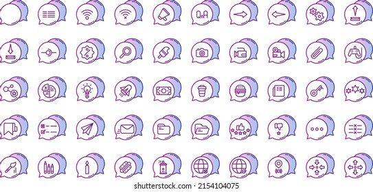 conjunto de globos de voz e iconos de herramientas sobre fondo transparente