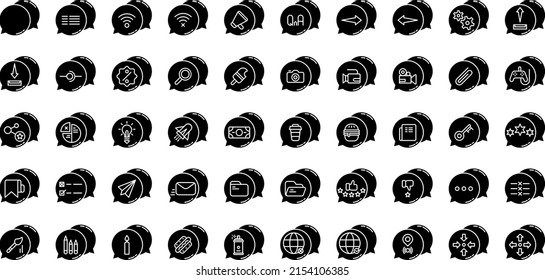 conjunto de globos de voz e iconos de herramientas sobre fondo transparente