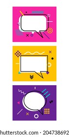 Set of Speech bubble, banner, poster, sticker with geometric elements. Vector background in Memphis style.