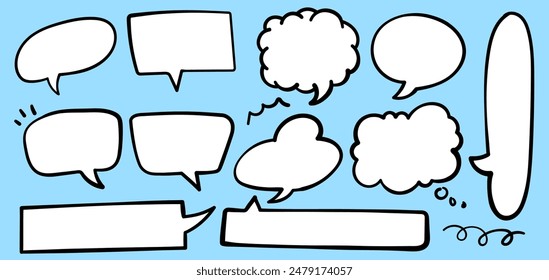 Set of Speech Bubble Cartoon Comic Isolated on Blue Background