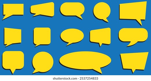 Set of Speech Bubble Cartoon Comic Isolated on Blue Background