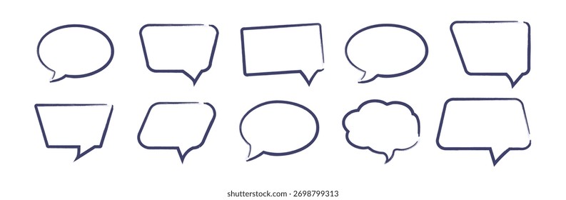 Satz von Speech Bubble Chalk Umrissrohlinge Skizzierte texturierte Comic-Talkframes. Textfeldbündel in runden, quadratischen oder rechteckigen Ballons. für Dialog Cloud Shapes, Kommunikationsrahmen, Textfeld.