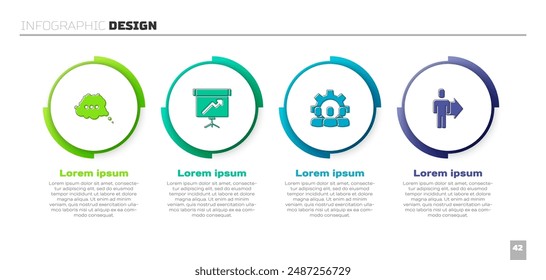 Set Speech bubble chat, Chalkboard with diagram, Project team base and Team leader. Business infographic template. Vector