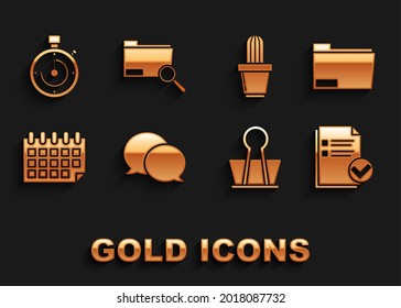 Set Speech bubble chat, Document folder, and check mark, Binder clip, Calendar, Cactus succulent pot, Briefcase and Search concept with icon. Vector