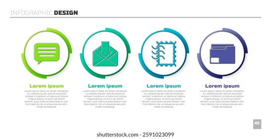 Set Speech bubble chat, Envelope, Postal stamp and Document folder. Business infographic template. Vector