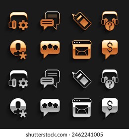 Set Speech bubble chat, Headphones with question, Paid support, Mail and e-mail, Elected employee, Mobile, Headphoneswith settings and  icon. Vector