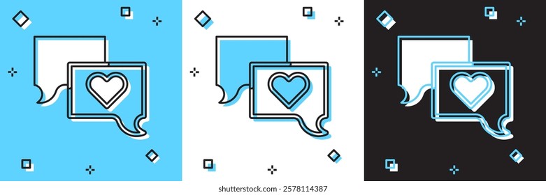 Set Speech bubble chat icon isolated on blue and white, black background. Message icon. Communication or comment chat symbol.  Vector