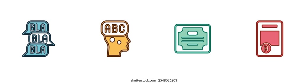 Set Speech bubble chat, Learning foreign languages, Certificate template and Exam sheet with A plus grade icon. Vector