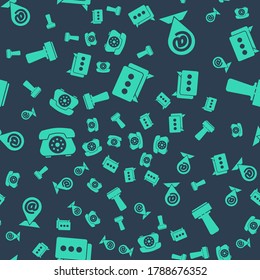 Set Speech bubble chat, Location and mail and e-mail, Telephone and Stamp on seamless pattern. Vector