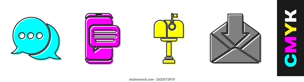 Set Speech bubble chat, Chat messages notification on phone, Mail box and Envelope icon. Vector