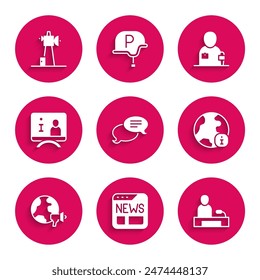 Set Speech bubble chat, News, Television report, World news, Journalist and Antenna icon. Vector