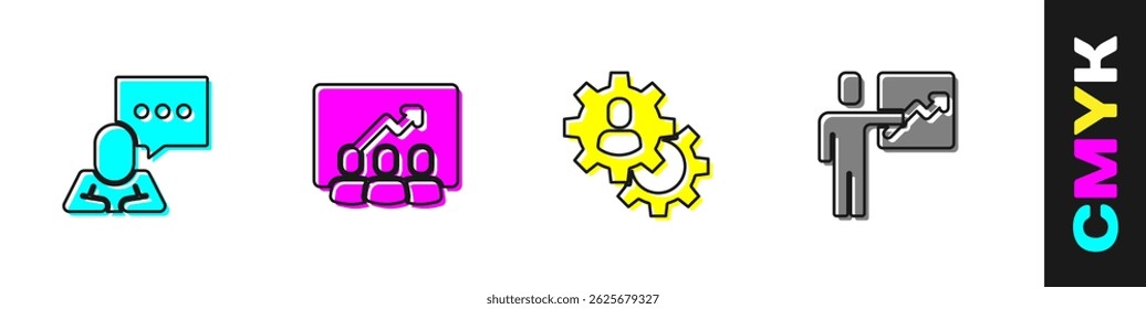Set Speech bubble chat, Project team base, Head hunting and Team leader icon. Vector