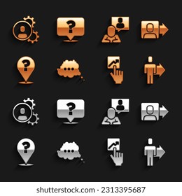 Set Speech bubble chat, Team leader, Question mark, Head hunting,  and  icon. Vector