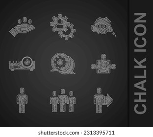 Set Speech bubble chat, Users group, Team leader, Project team base, Head hunting, Media projector,  and Hand for search people icon. Vector