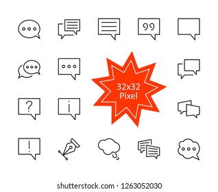 Set of speech bubble chat vector lines of icons. Editable move. 32x32 pixels.