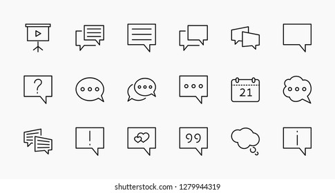 Set of speech bubble chat vector lines of icons. Editable move. 32x32 pixels.
