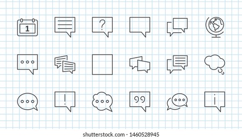 Set of Speech Bubble chat vector lines of icons. Editable Stroke. 32x32 pixels.