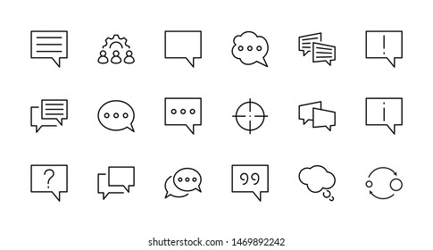 Set of Speech Bubble chat vector lines of icons. Editable Stroke. 32x32 pixels.