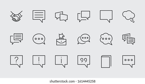 Set of Speech Bubble chat vector lines of icons. Editable Stroke. 32x32 pixels.