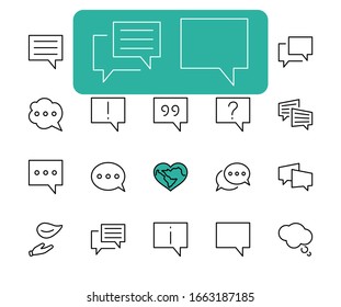 Set of Speech Bubble chat vector lines of icons. Editable Stroke. 32x32 pixels.