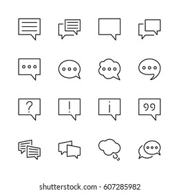 Set of speech bubble chat vector lines of icons. Editable move. 32x32 pixels.