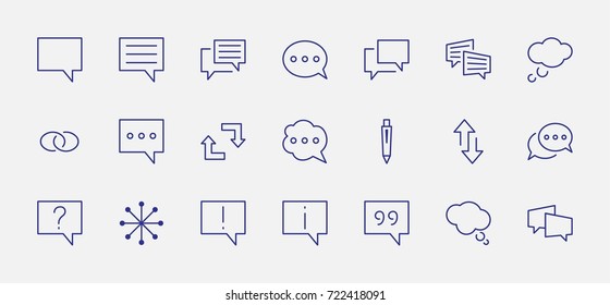 Set of speech bubble chat vector lines of icons. Editable move. 32x32 pixels.