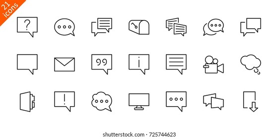 Set of speech bubble chat vector lines of icons. Editable move. 