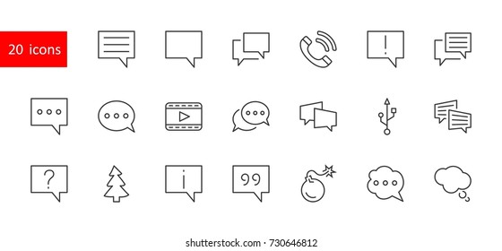 Set of speech bubble chat vector lines of icons. Editable move. 32x32 pixels.