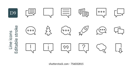 Set of speech bubble chat vector lines of icons. Editable move. 32x32 pixels.