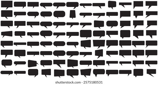 Set of speech bubble, comic sticker, chat box and empty social media message balloon silhouette or communication network symbol in doodle cartoon style. 