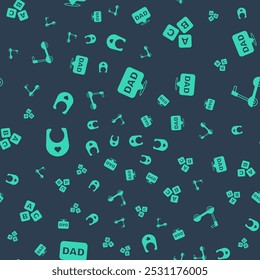 Set Speech bubble dad, ABC blocks, Baby bib and Roller scooter on seamless pattern. Vector