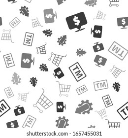 Set Speech bubble with dollar, Arrow growth gear business, Trademark and Shopping cart on seamless pattern. Vector