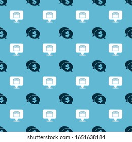 Set Speech bubble with dollar and Online shopping concept on seamless pattern. Vector