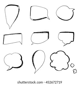 set of speech bubble doodle drawn in black outline vector