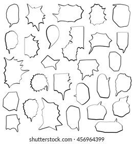 set of speech bubble doodle drawn in black outline vector