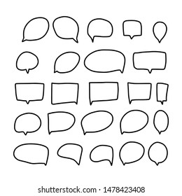 Set of speech bubble doodle illustration. Hand drawn icons. Vector collection.