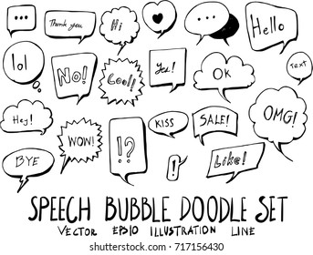 Set of speech bubble doodle illustration Hand drawn Sketch line vector