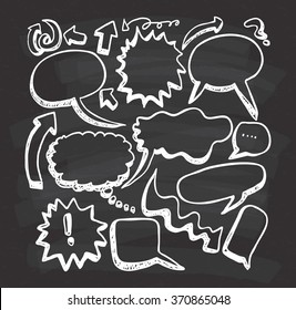 set of speech bubble doodle on chalkboard background