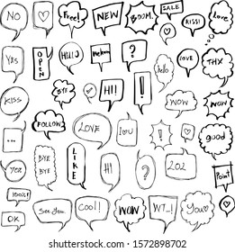 Set of Speech Bubble Drawing illustration Hand drawn doodle Sketch line vector