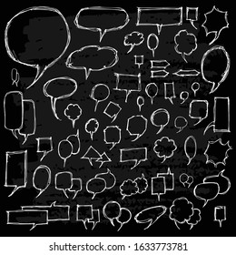 Set of Speech Bubble Drawing illustration Hand drawn doodle Sketch line vector on chalkboard
