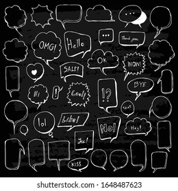 Set of Speech bubble Drawing illustration Hand drawn doodle Sketch line vector on chalkboard