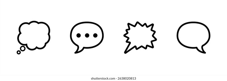Set speech bubble emoji, speech balloon or chat bubble line art icon for apps and websites, vector 10 eps.