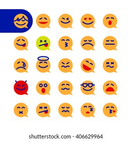 Set of speech bubble emoji emoticons for web and mobile. Modern design of emoji expression. Vector illustration.