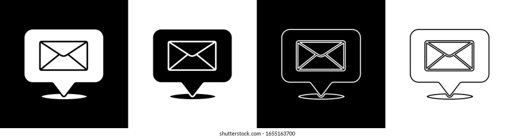 Set Speech bubble with envelope icon isolated on black and white background.  Vector Illustration