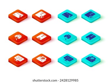 Set Speech bubble with envelope, Mail and e-mail, Envelope magnifying glass, Delete, shield and  icon. Vector